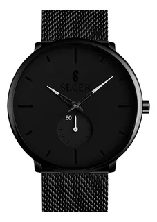 Reloj Minimalista Hombre Seger 9185 Analogico Acero Elegante Color De La Malla Negro Color Del Fondo Blanco