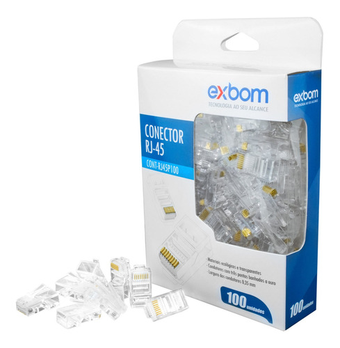 Conector Lan Plug Rj45 Cat5e 8p Exbom Caixa Com 100 Unidades