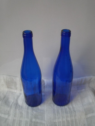 Par De Antiguas Botellas De Vidrio Azul Marino 