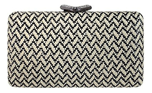 Clutch De Caja De Paja De Rafia Chevron Con Adorno En V