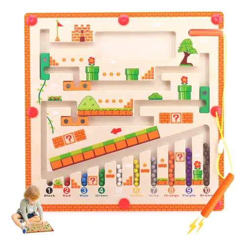 Dellyy Laberinto Magnético De Madera – Juguete Montessori Para Niños De 3 A 6 Años, Aprende Colores, Números Y Motricidad Fina