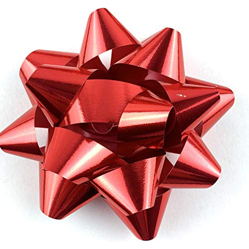 Moños Estrella Autoadhesivo Para Regalo 108mm 12u Rojo Met