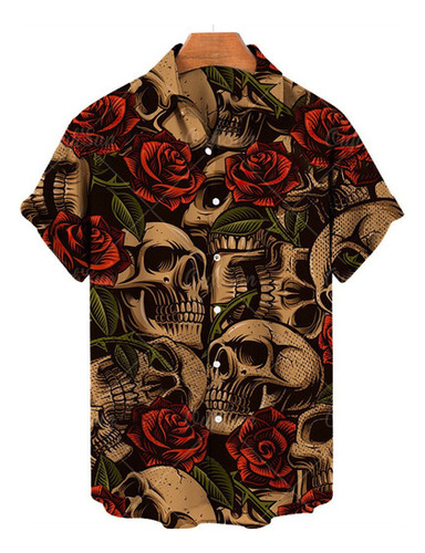 Camisa De Manga Corta De Playa Casual Estampada Para Hombre