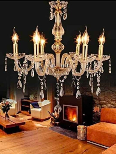 Lámpara De Techo De Cristal 6 Brazos Gold Candil Candelabro