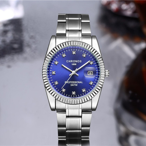 Reloj De Cuarzo Chronos Diamond Con Calendario A Prueba De A Color Del Fondo Negro