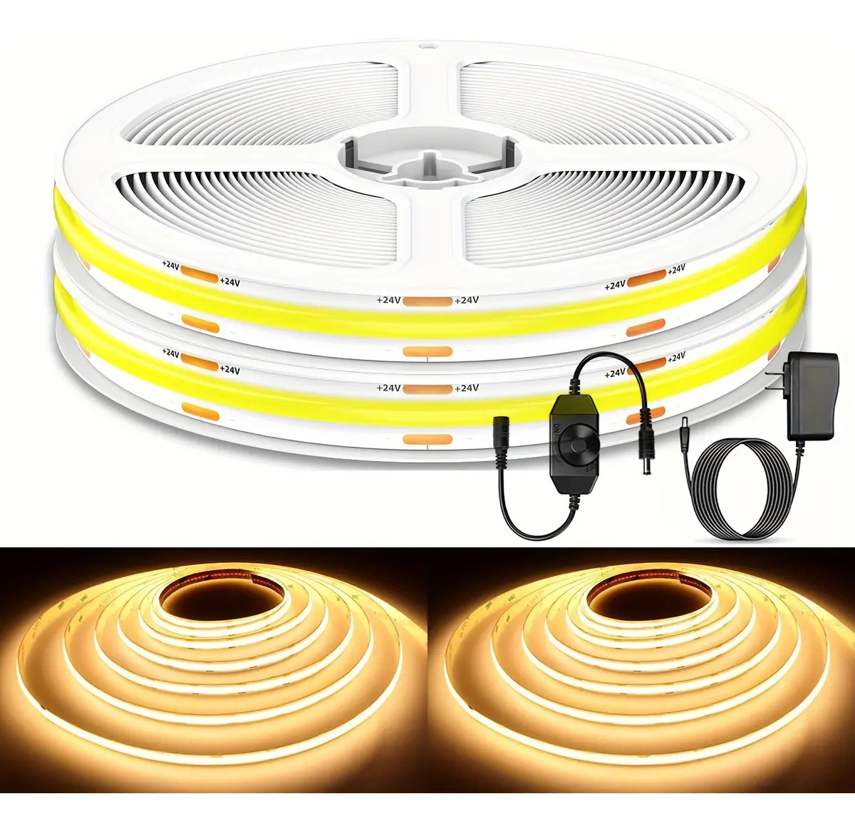 Tira Led Cob 10m Brillo Ajustable Para Interior 3000k/6000k Luz Blanco Cálido