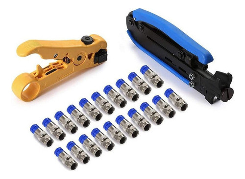 Rg6 Rg11 Cable Crimper Kit 20pcs F Conectores De Compresión