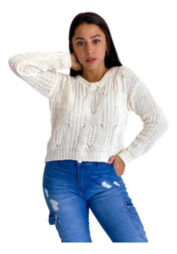 Sweaters Coco Mujer Escote En V Calado Con Trenzas 