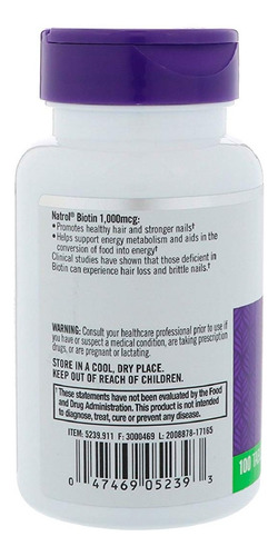 Imagen 3 de 3 de Biotina Natrol 10000 Vitamina Crecer Barba Regenera Cabello