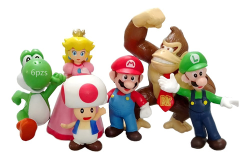 Set 6 Figuras Super Mario Bros Luigi Yoshi Peach Toad Kong