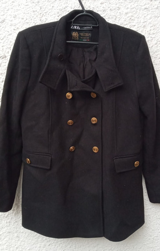 Campera Paño Negro Zara Manteco Talle Xl.