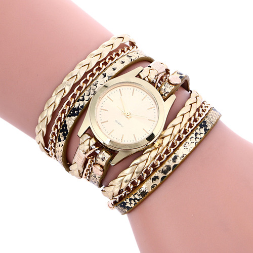 Brazalete De Cuero Tejido A La Moda Para Mujer, Estilo Reloj