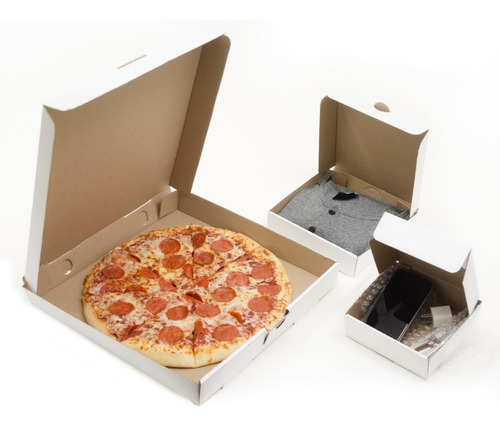 100 Cajas Pizza 20x20x4.5cms Carton Microcorrugado Blanco