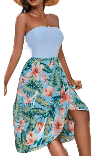 Vestido Strapless Con Estampado Tropical De Dama