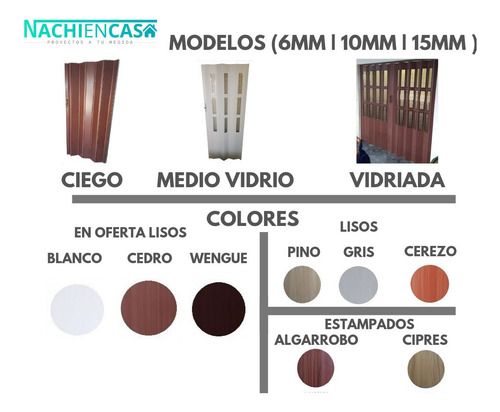 Puerta Plegadiza De 0,90x2 Completa Plegable Pvc Virgen 6mm