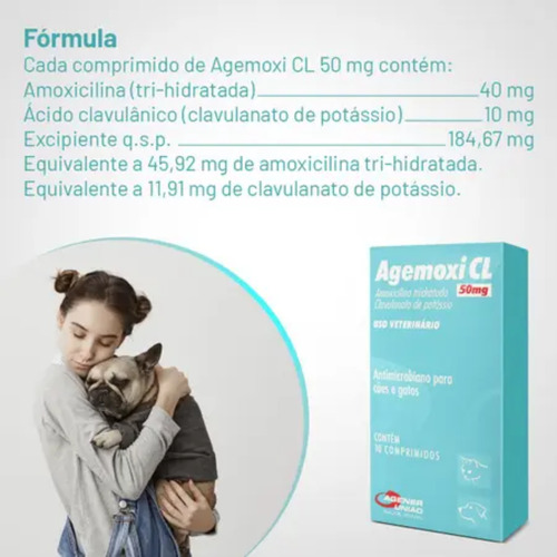 Kit 2 Agemoxi Cl 50mg 20 Comprimidos Antibiótico Cães/gatos