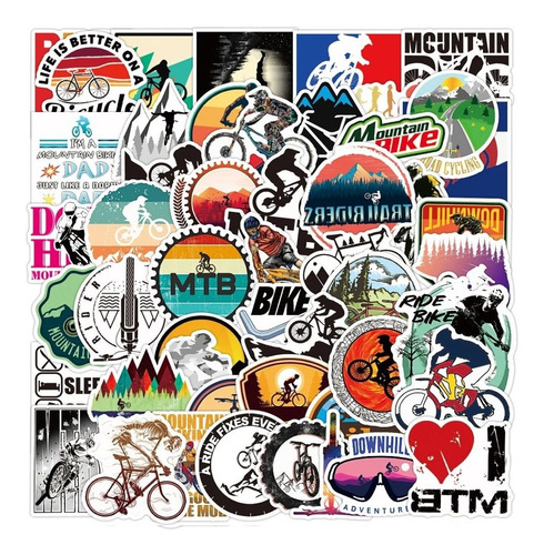 Mountain Bike 50 Calcomanias Stickers Vinil Pvc Vs Agua