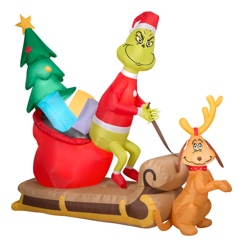 Gemmy Grinch Inflable De Navidad Airblown Y Max Con Escena D