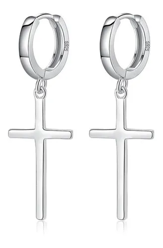 comprar Aretes Piercing Cruz Colgante Arracadas 100% Plata S925