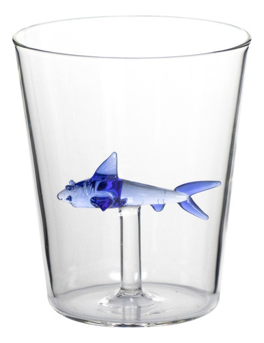 Vaso Elegante De Cristal Con Figura Tiburon Azul
