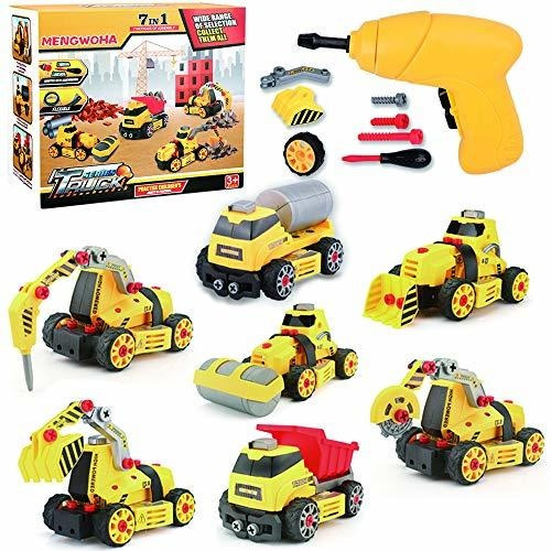 7 En 1 Diy Take Apart Truck Car Toys Con Taladro Eléct...