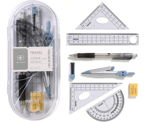 Kit De Geometria 8 Piezas Compas Transportador Goma