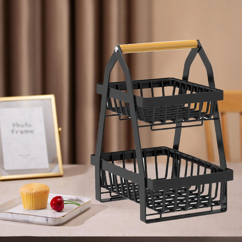 Cesta De Alambre De Metal Desmontable Con Mango De Madera