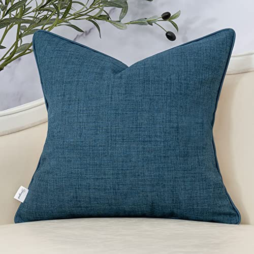 Funda De Almohada Cuadrada De Algodón Y Lino Azul