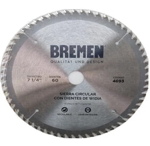 Disco Para Sierra Circular Corte Madera Bremen 7 1/4 60 Dts