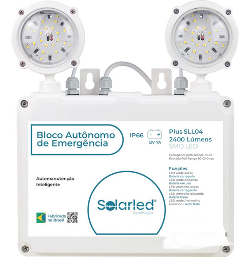 Luminária de emergência SolarLed SLL04 LED com bateria recarregável 12 W 90V/240V branca