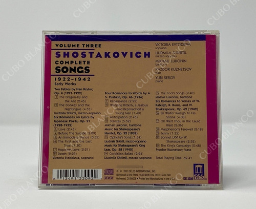 Shostakovich - Complete Songs Famous Cycles Vol 3 Cd 2003 (Usado)