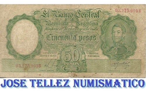 Bottero 1991 $ 50 Pesos Moneda Nacional  N. Rojos B- Palermo