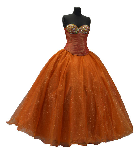 Vestido Quinceañera  Diana Ponce T 11  Tres Piezas Naranja