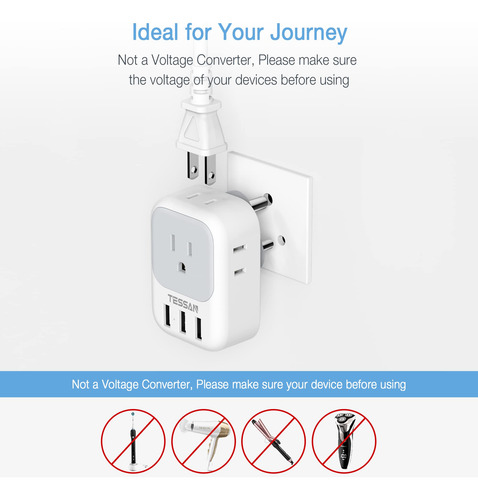Adaptador De Enchufe Tessan Us A La India Tipo D Con 4 Tomas
