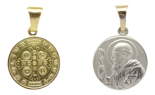 Medalla San Benito - Plata Con Frente De Oro 18k - 22mm 