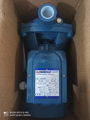 Bomba Centrifuga Pedrollo 3 Hp, 220 Voltios Motor Monofasico