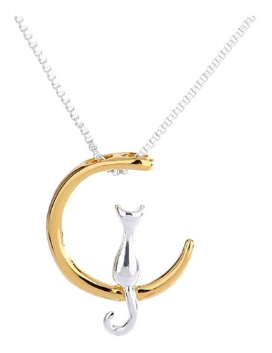 Collar Luna Gato Dorado Plateado Para Mujer Regalo 