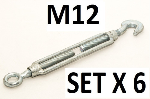 Tensor De Acero Galvanizado Ojo-gancho M12 12mm Set X 6u