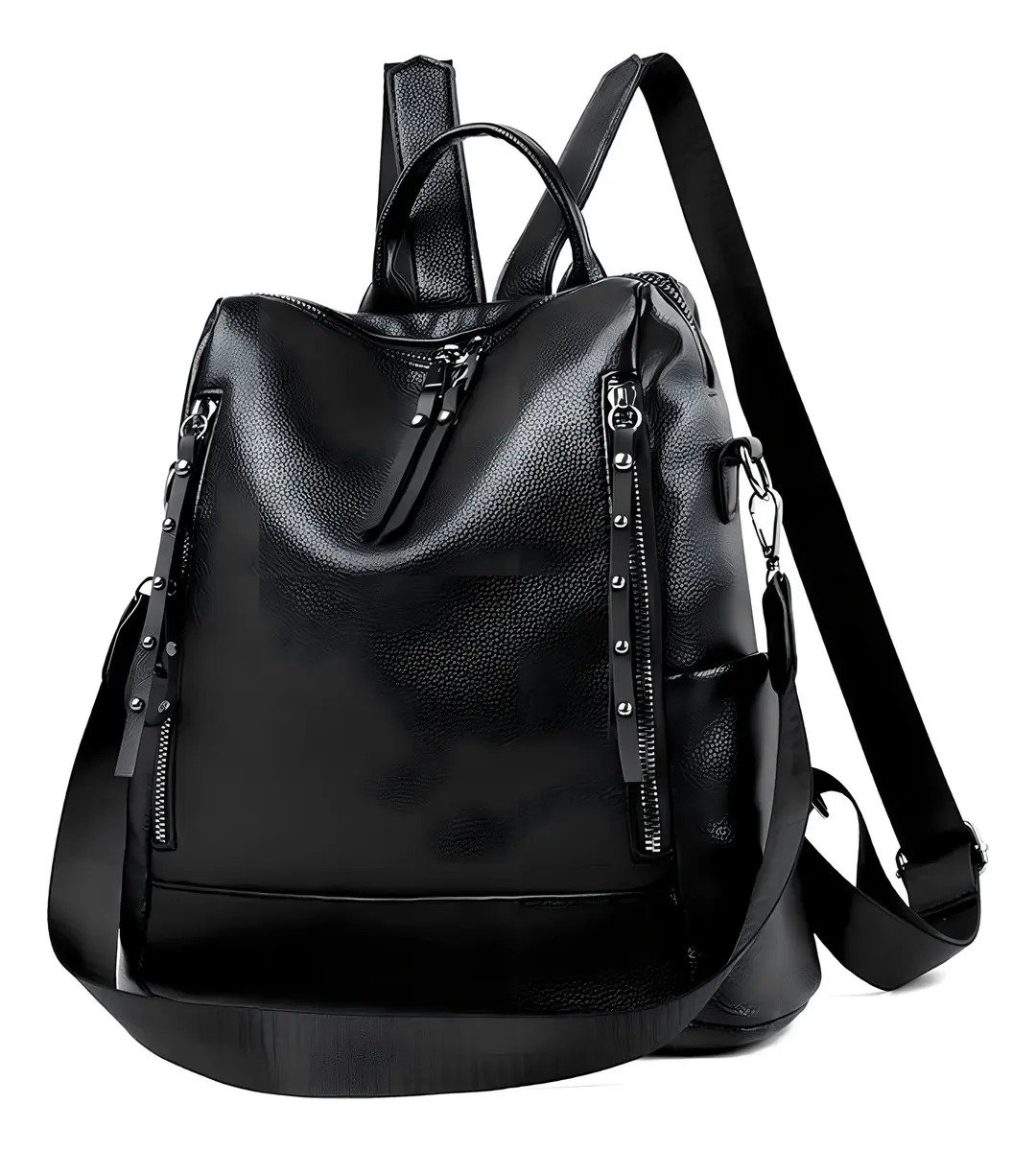 Mochila Feminina Couro Sintético Unistar Ombro Impermeável Preta