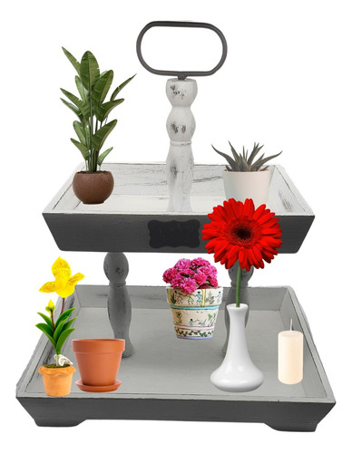 Bandeja Decorativa 2 Niveles Ideal Para Tu Hogar Ak2tt03 Color Beige