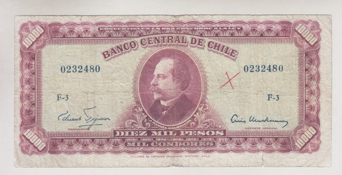 Billete Chile 10 Escudos 1960 Figueroa Mackenna 10000 Pesos