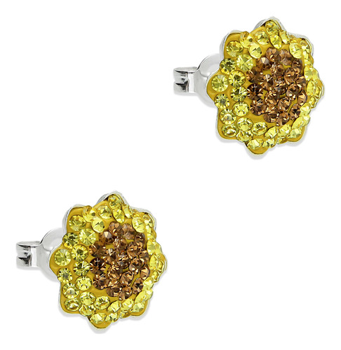 Arete Broquel Girasol Oa Cristalitos En Plata .925 Taxco