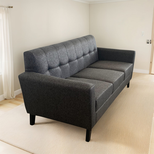 Sillón 3 Cps Tela Chenille Antidesgarro Patas De Madera Gris Oscuro Chenille