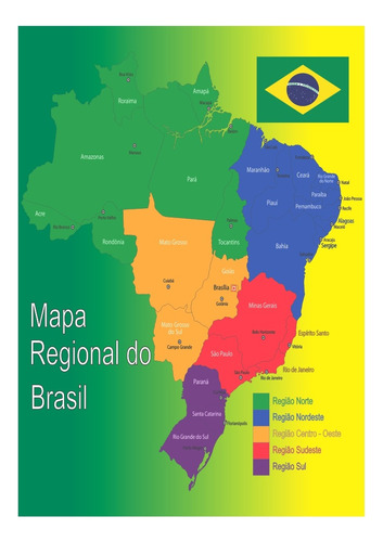 Banner De Lona Educativo Mapa Regional Do Brasil- 85x60cm