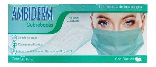 Cubrebocas De Color Verde Plisado Tres Capas Ambiderm 50 Pz