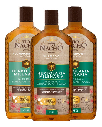 Pack Tío Nacho Herbolaria 02 Shampoo + 01 Acond. 415 C/u
