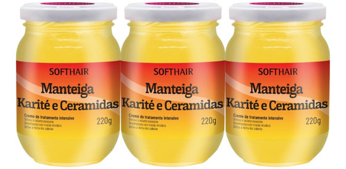 Kit Manteiga Karite E Ceramidas 220g Softhair 3 Unidades