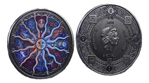 Moeda Amuleto Boa Sorte Constelação Zodiaco Rainha Elizabeth