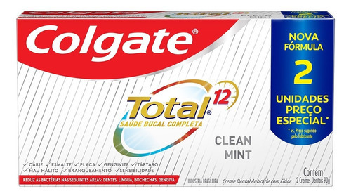 Pasta de dentes Colgate Total 12 Clean Mint  em creme pacote x 2