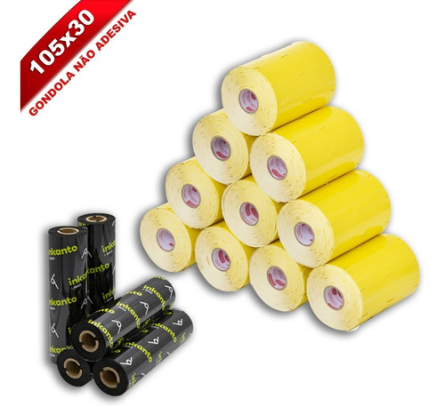 Kit 10 Rolos Etiqueta Gondola 105x30 Amarela 5 Ribbons Cor Amarelo Adegraf